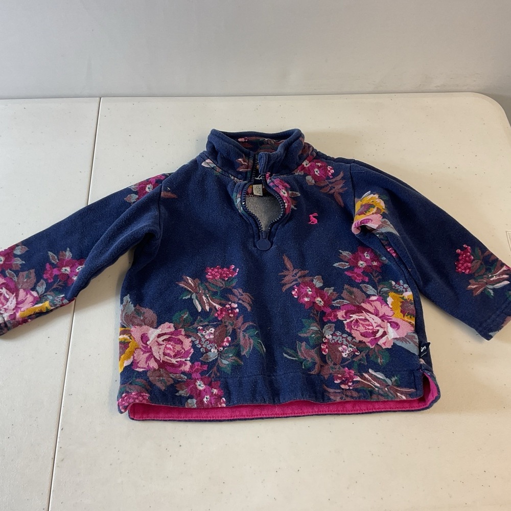 Joules Girls 4Y Floral Navy Quarter Zip Cotton Sweater Fleece